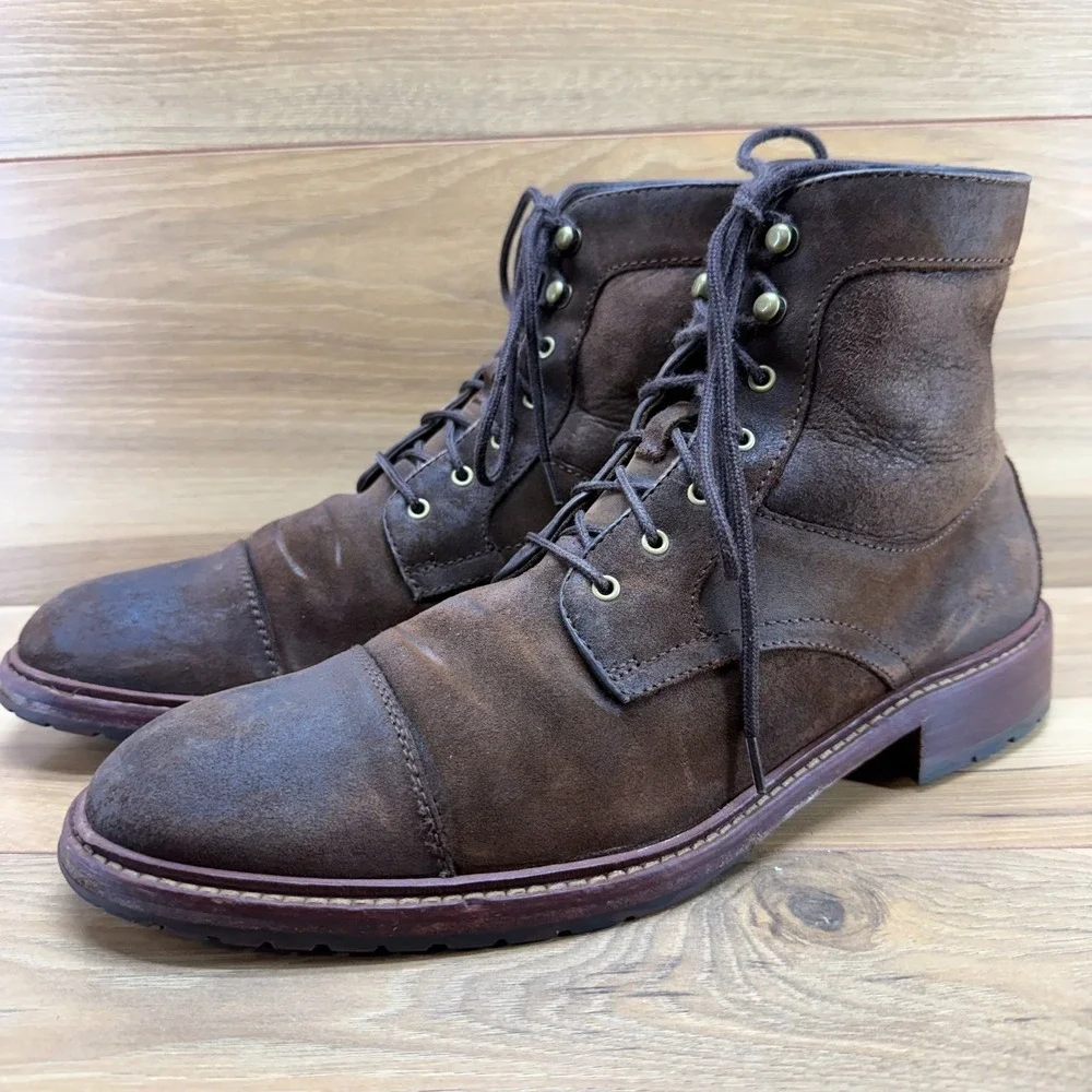 Johnston & Murphy Collection Cap Toe Boot Mens 10.5 M Brown Nubuck Faux Fur
